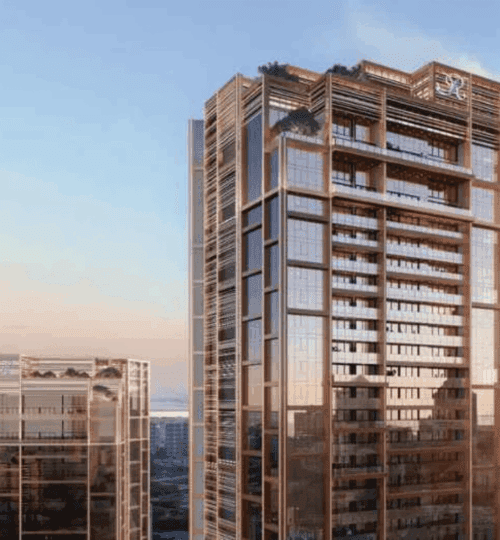 Luxury high-rise tower of Runwal Raaya Worli, Mumbai at sunset