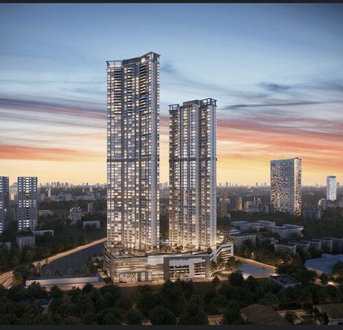 Avenue 11 Mahalaxmi luxury residential towers by Chhabria Group and Godrej Properties at sunset, South Mumbai